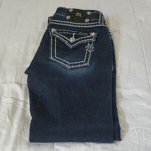Miss Me Dark Blue 28 Skinny Jeans with White Contrast Stitching